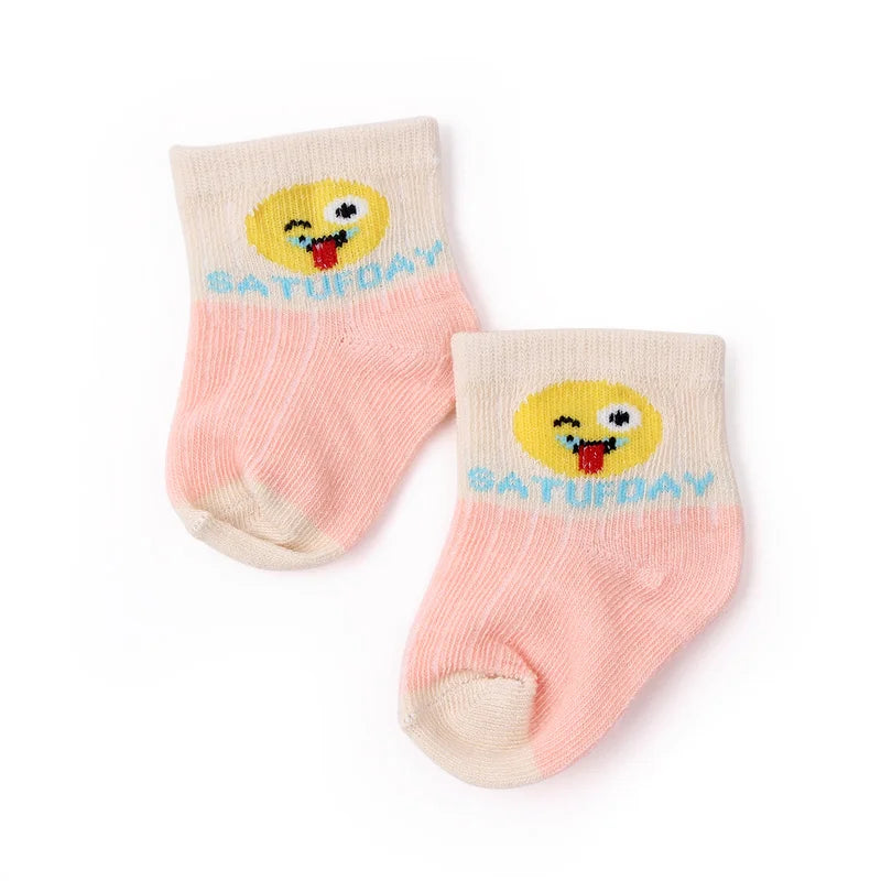 7 Pairs Set for Baby Socks Soft Cotton Cute Animal Smile Face Spring and Autumn for 0-6 Months Toddler Boys and Girls W0040W0052