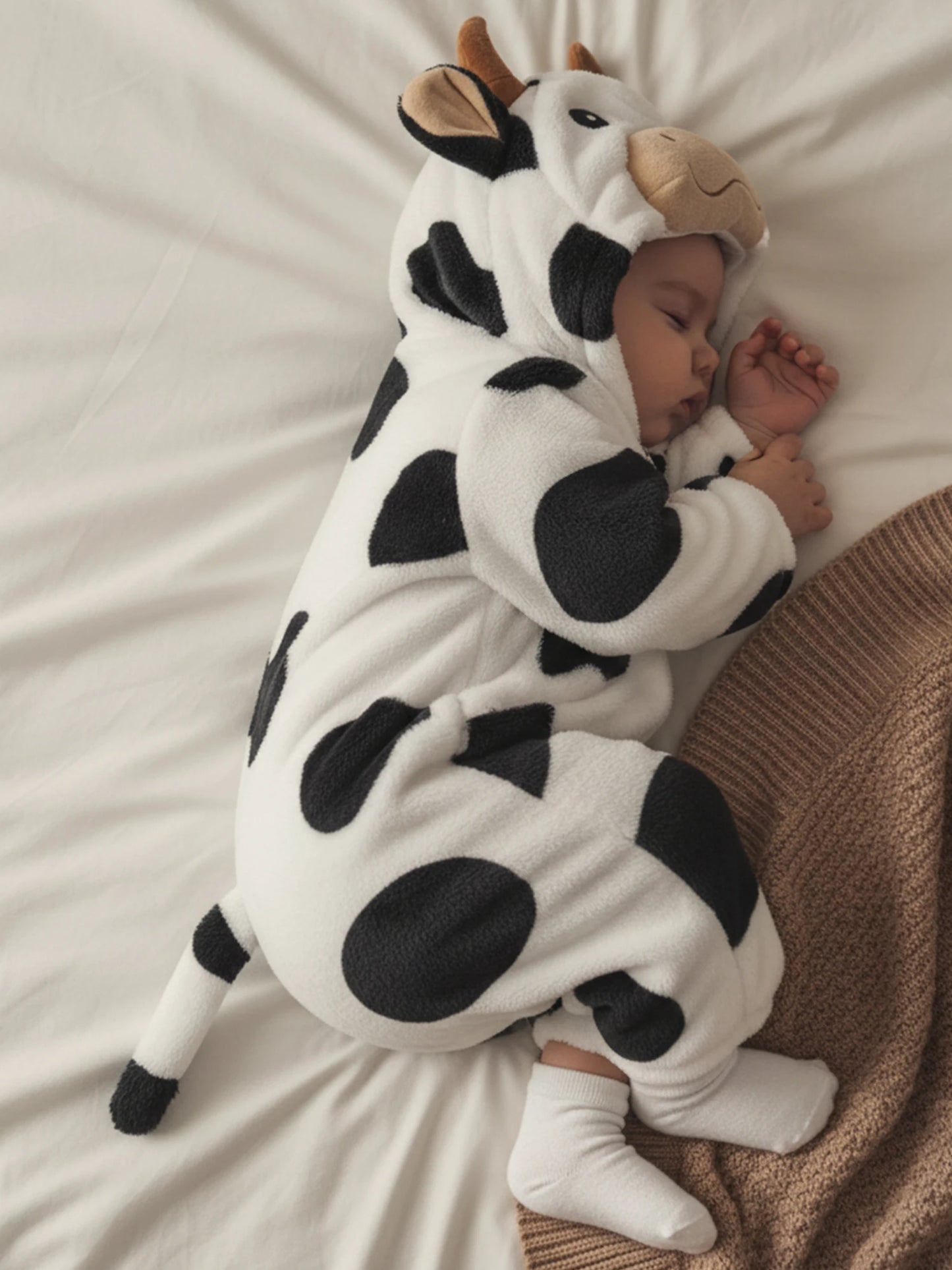 Halloween Costumes Baby Romper, Long Sleeve Hooded Fall Bodysuit Cow Cosplay Costume Halloween Clothes for Girls Boys