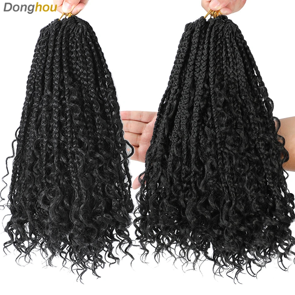 14 18 24 Inch Boho Box Braids Crochet Braids Curly Ends 1B 30 27 #4 Bug 8 Colors Ombre Goddess Bohemian Box Braids Crochet Hair
