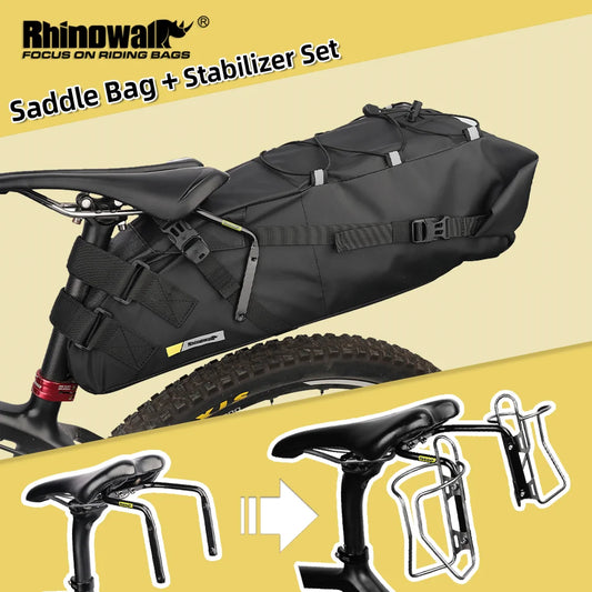Rhinowalk Bike Saddlebag + Stabilizer Set Waterproof 13L Large Capacity More Stable For MTB Road Bike Can Fit Water Bottle Cage