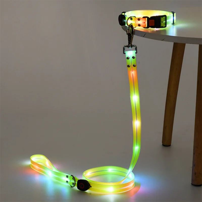 Pet Light-up Collar Leash LED Flashing Collar USB Charging Dog Walking Pulling Belt Adjustable Dog Collar Anti-Lost Pet Supplies