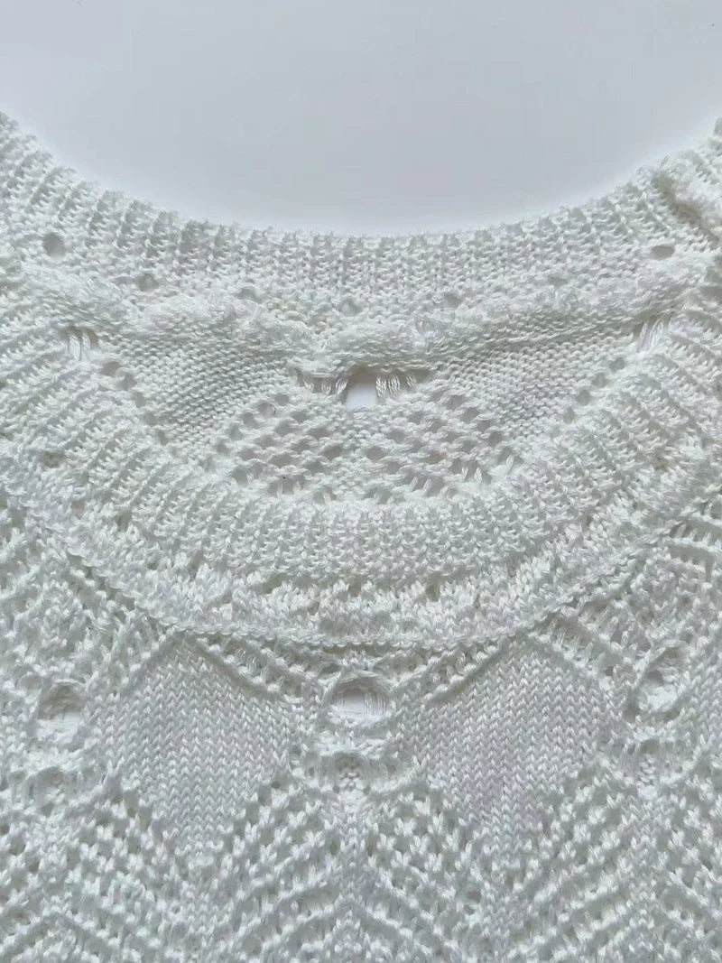 Fashion Style Knitting Texture Beachwear Cover Up Elegant Side Slit Beach Dress Ladies Summer Holiday Hollow Out Bikini Cover-Up