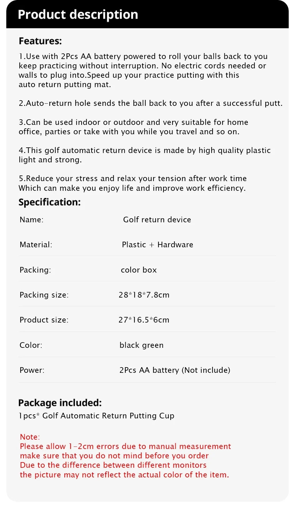 Golf Training Ball Return Machine Automatic Putting Cup Practice Golf Aids Supplies Office Indoor Outdoor Golf Accessories
