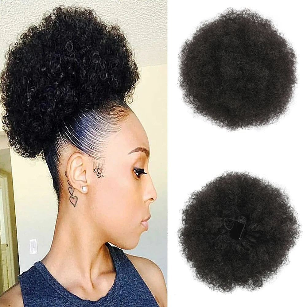 Synthetic Large Afro Puff Drawstring Ponytail Kinky Curly Bun HairPiece African American Clip in Updo Extensions for Black Women