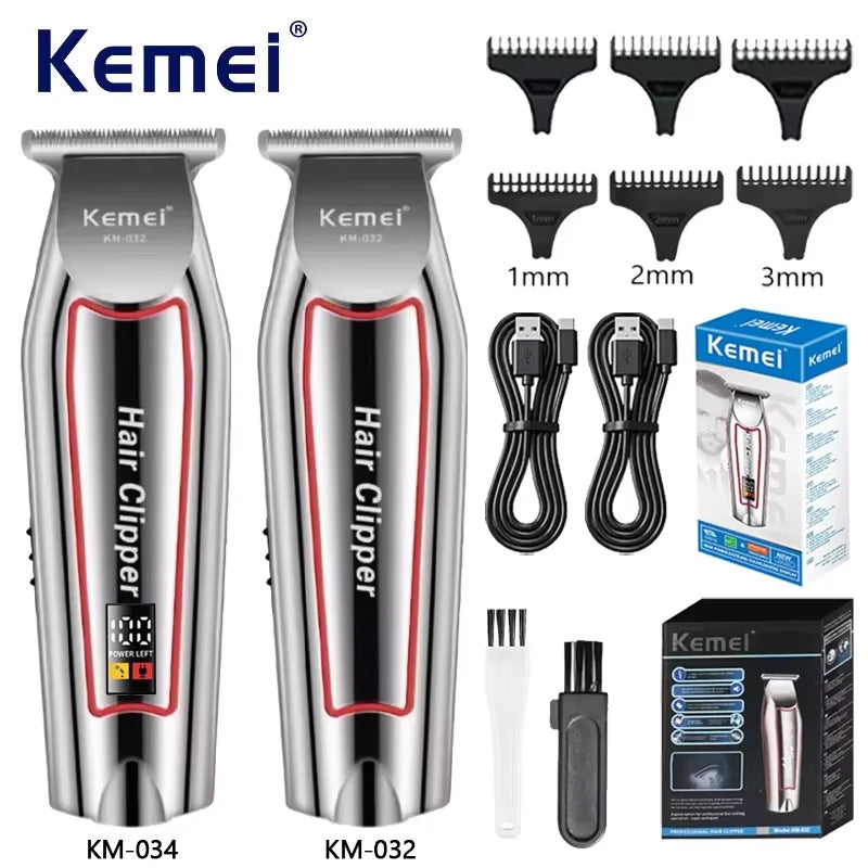 Kemei KM-034 KM-032 Professional Hair Trimmer Men's Electric Beard Trimmer LCD Display Hair Clipper Haircut Set