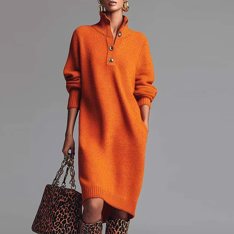 Fashion Knitted Dress Women's Autumn Winter New Straight Midi Length Sweater Dresses For Women Casual Long Sleeve Office Dress