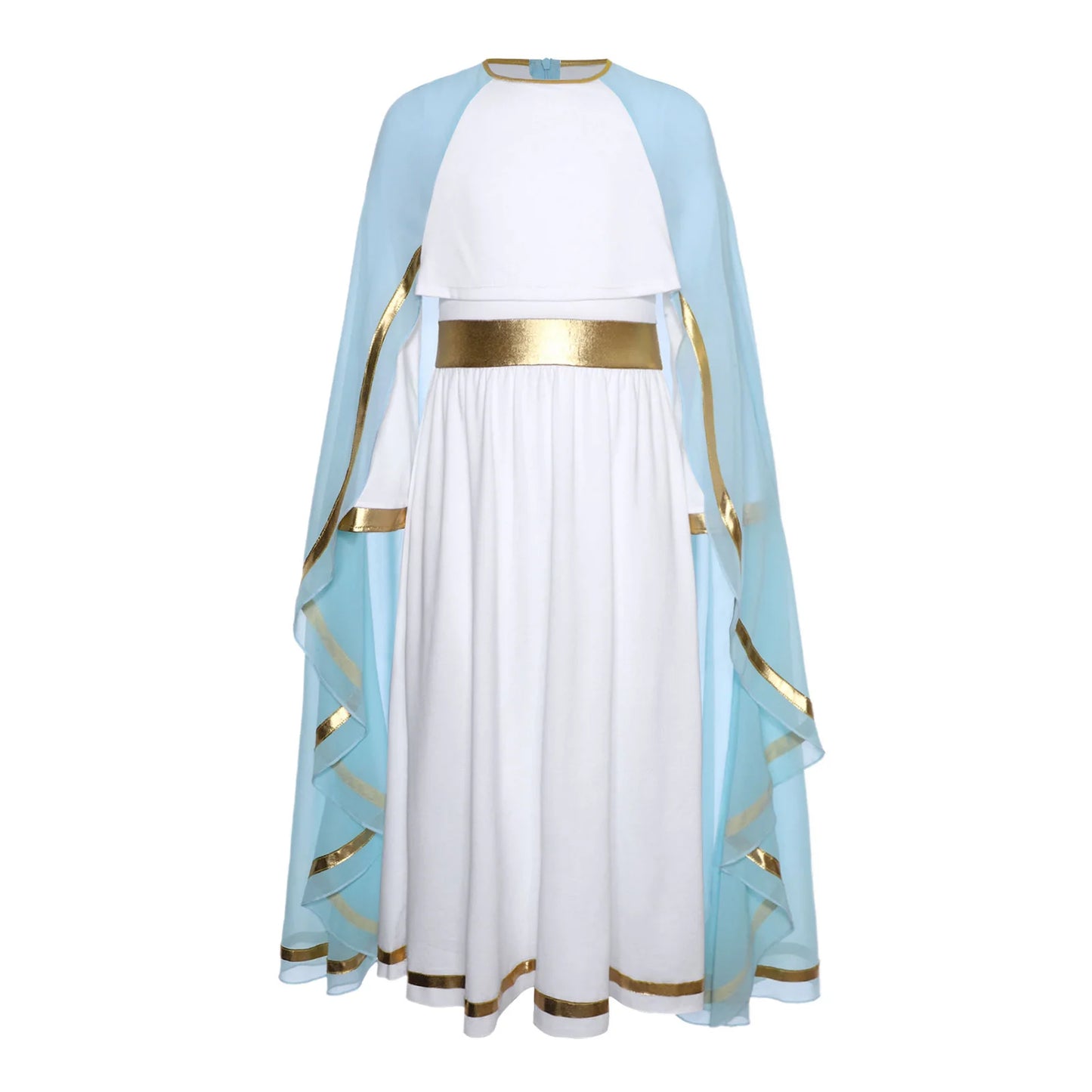 Halloween Virgin Mary Costume for Kids Girls Fancy Greek Princess Cosplay Long Sleeve Ruffle Dress with Chiffon Cape Theme Party