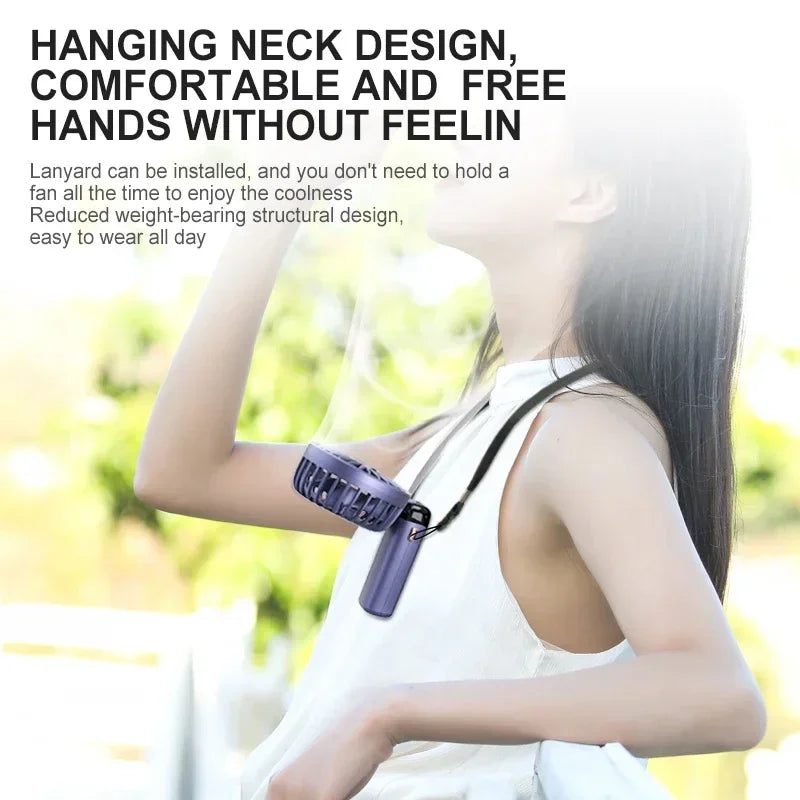 Portable Handheld Mini Fan Foldable Neck Hanging Fans 1800mAh 5 Speed USB Rechargeable Fan with Phone Stand and Display Screen