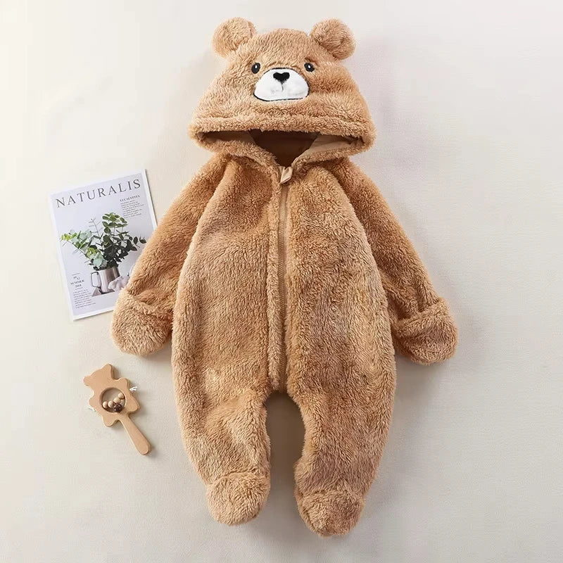 Baby Winter Romper Fleece Cartoon Panda Bunny Hooded Jumpsuit for Boy Girl Clothes Soft Loungewear Thicken Toddler Infant Onesie