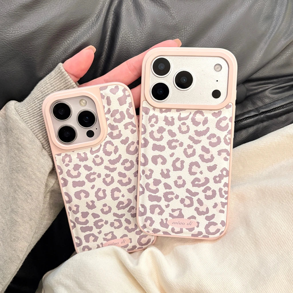 Fashion Sweet Pink Leopard Print Leather Shockproof Protective Phone Cover Case for iPhone 17 16 15 14 Pro Max