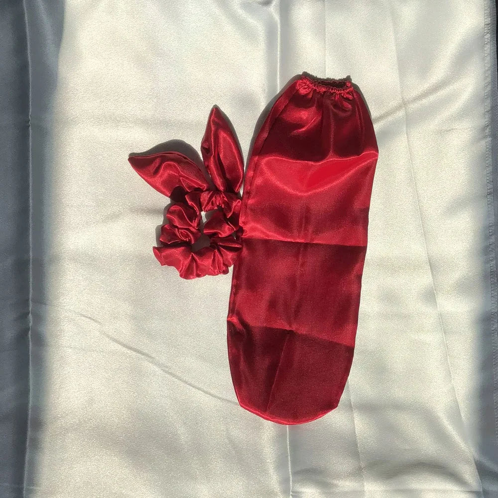 1 Silk Scrunchie+1 Hair Cover Satin, Sleep Cap for Women & Men - Reversible Breathable Hair Protector with Bow Design, Soft Long