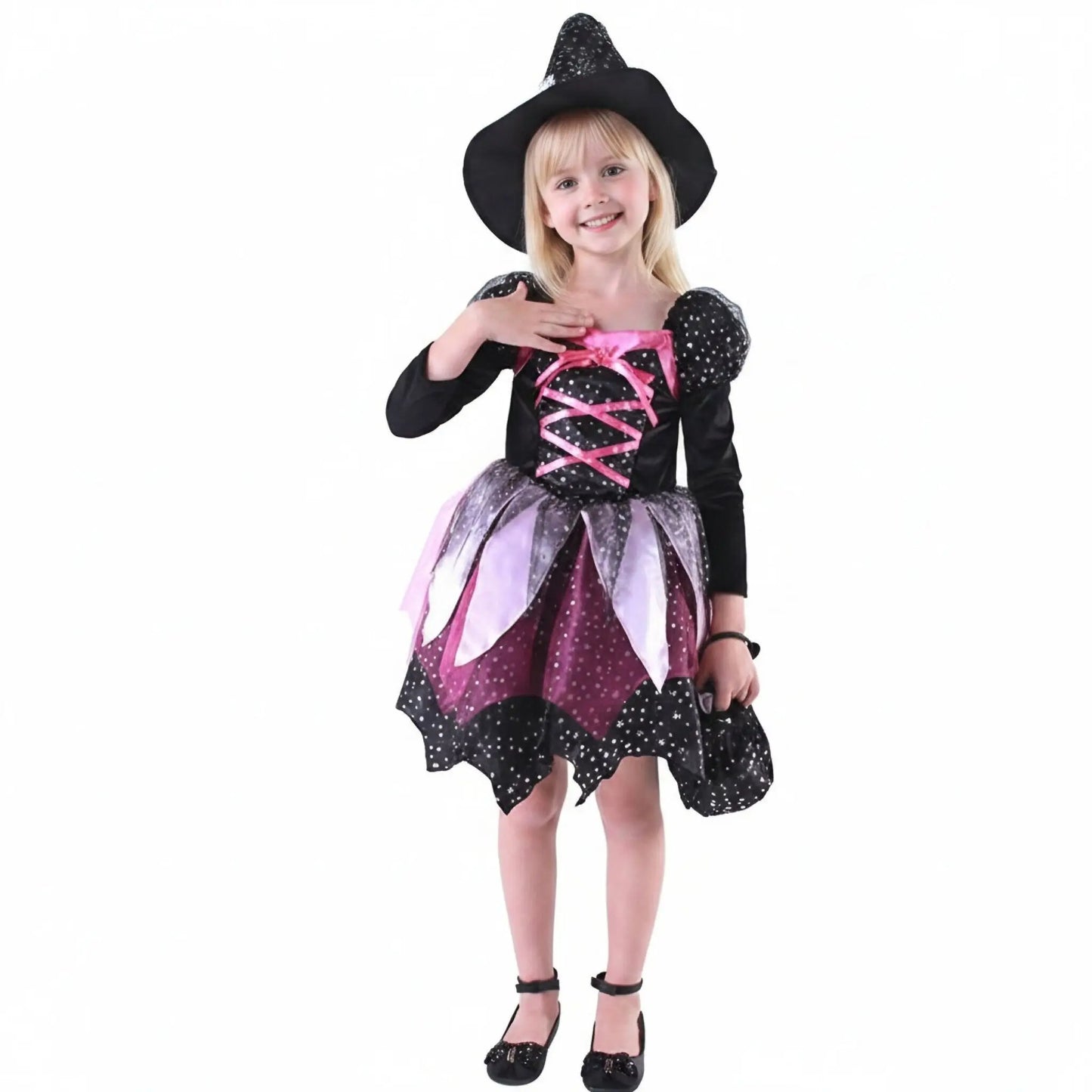 2026 Girls Halloween Cosplay Witch Dress With Hat Bag Costume Carnival Vestidos Kids Party Cosplay Dress Children Costume