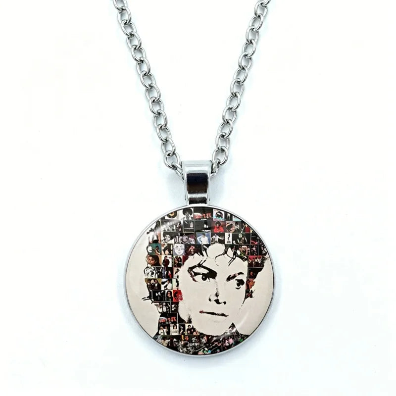Thriller Dangerous M-Michael J-Jackson Necklace for Women Jewelry Cabochon Glass Pendant Fashion Statement Necklace