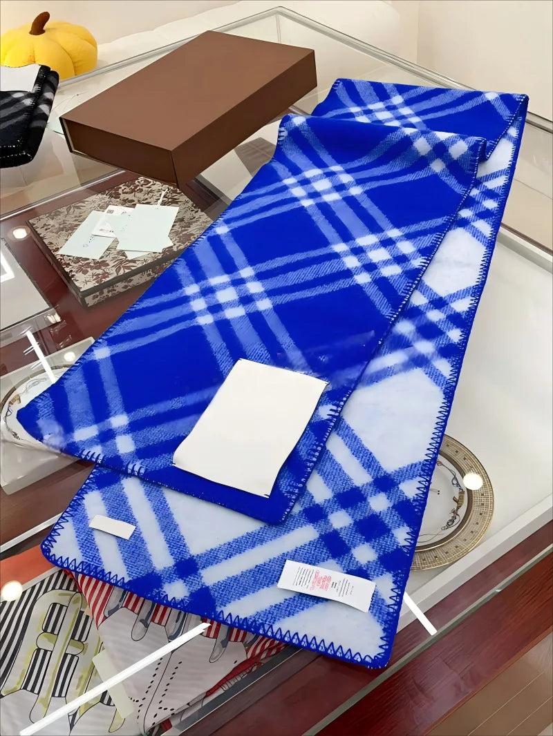 Scarf Shawl Double-Faced Plaid Wool Scarf Neck Warmer Soft Comfortable Fashion Long Scarf for Men and Women