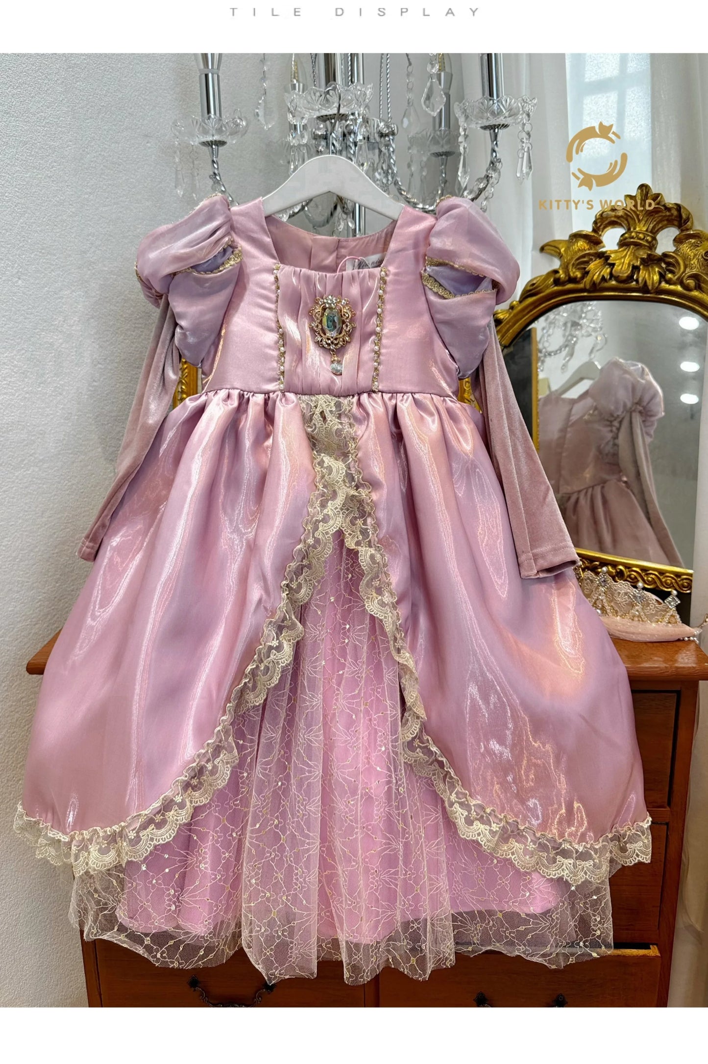 Kids Pink Aurora Princess Lolita Dress Halloween Costume Girl Sleeping Beauty Princess Cosplay Birthday Party Dresses for 2-12Y