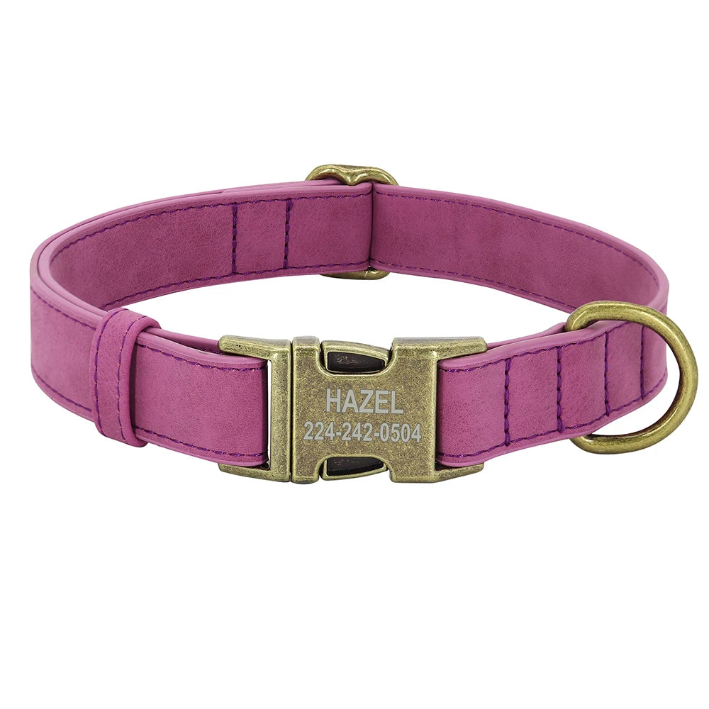 Personalized Dog Collar Customized PU Leather Dogs Collars Pet Name ID Buckle Necklace for Small Medium Large Dogs Pitbull Pug