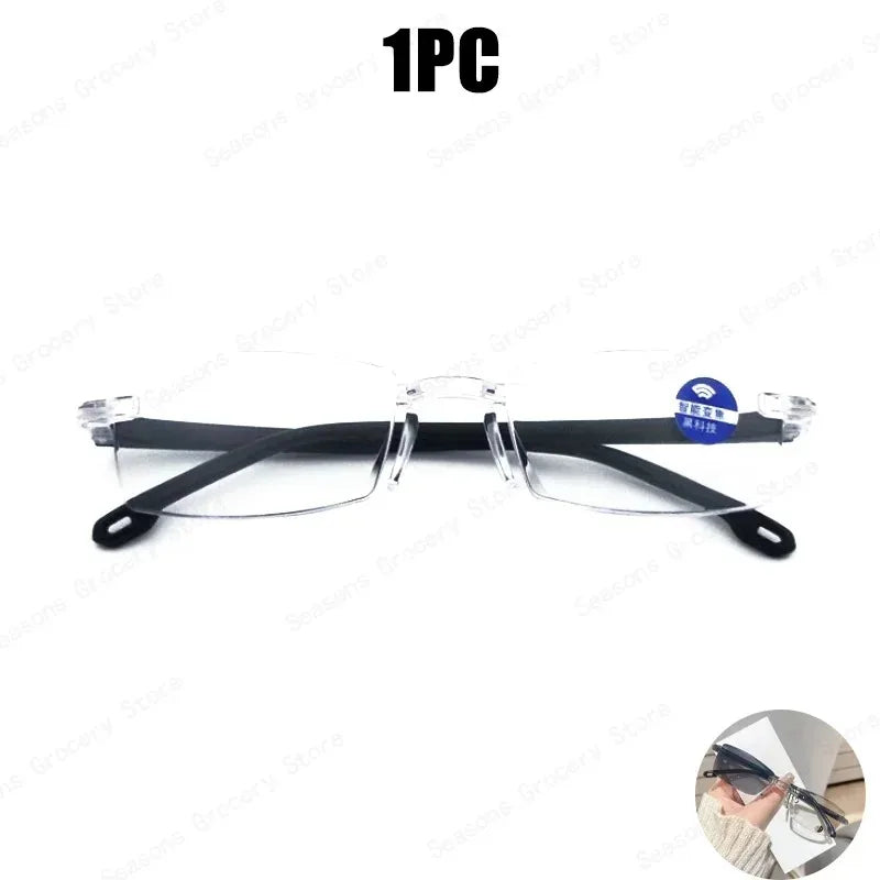 Anti Blue Light Reading Glasses HD Photochromic Lightweight Rimless Presbyopic Glasses For Men Women Seniors Business Style New