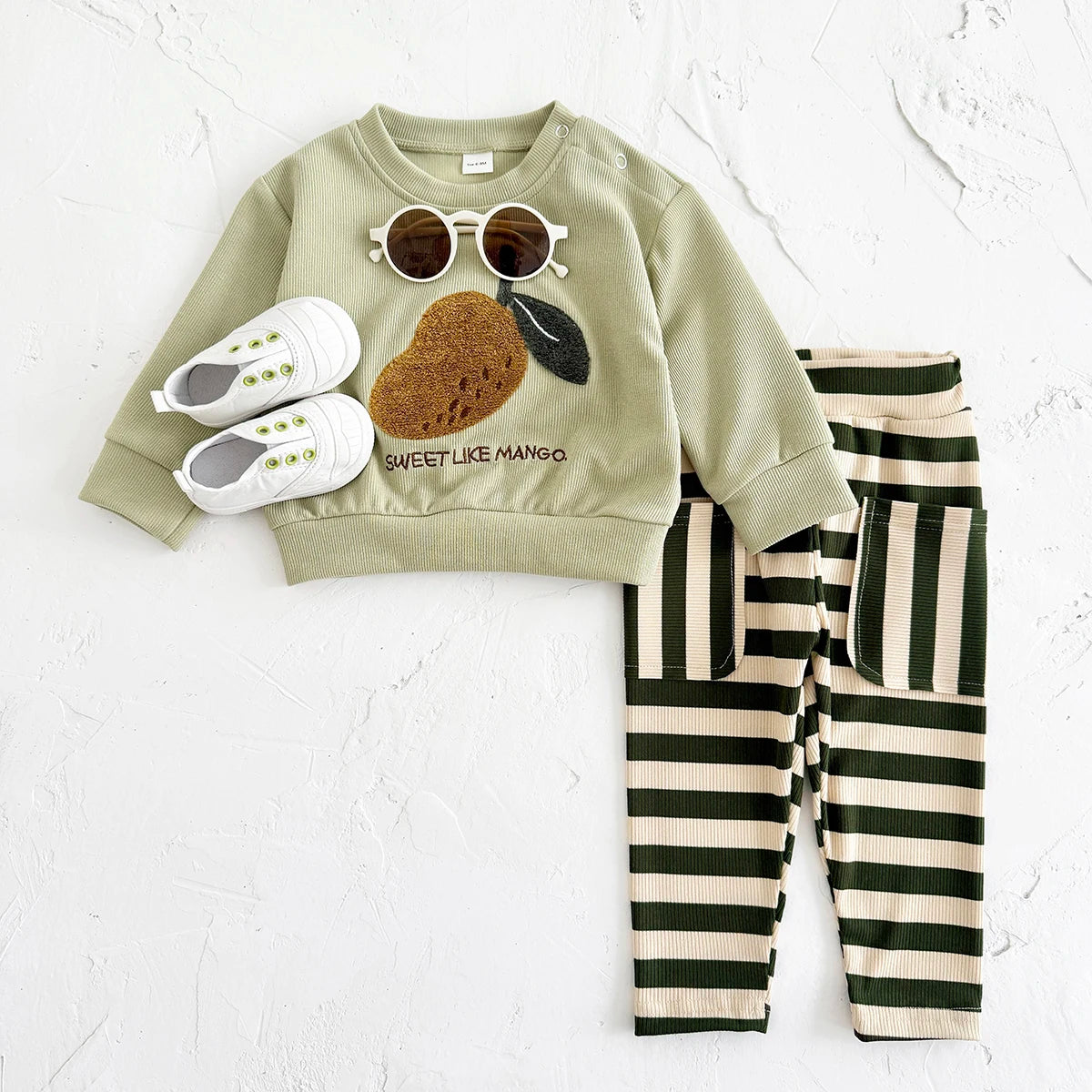 2025 Infant Outfit New Baby Winter Clothes Cartoon Mango Sweatshirt Top Pants 2Pcs Boys Girls Infant Suit Newborn Clothes Fall