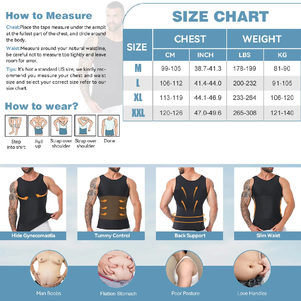 FVXVXV 1PCS Mens Slimming Compression Shirt, Body Shaper Workout Tank Top, Gynecomastia Tummy Control Undershirts