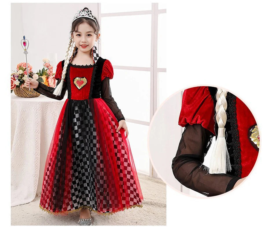 Halloween Red Queen Costume For Girl Alice Movie Cosplay Dress Girls Witch Dress Masquerade Orgy Party Clothes