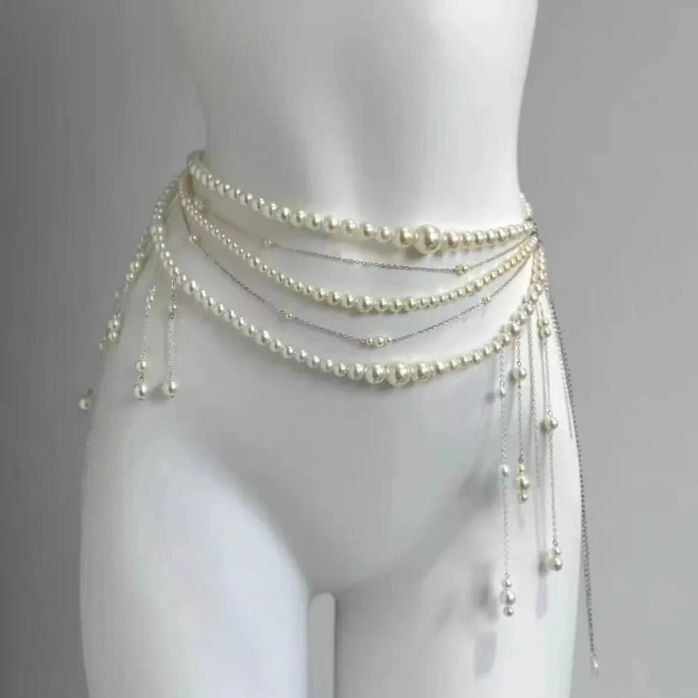Fashion Elegant Pearl Waist Chains Versatile Waist Accessory Floral Belly Chain Boho Body Jewelry Women