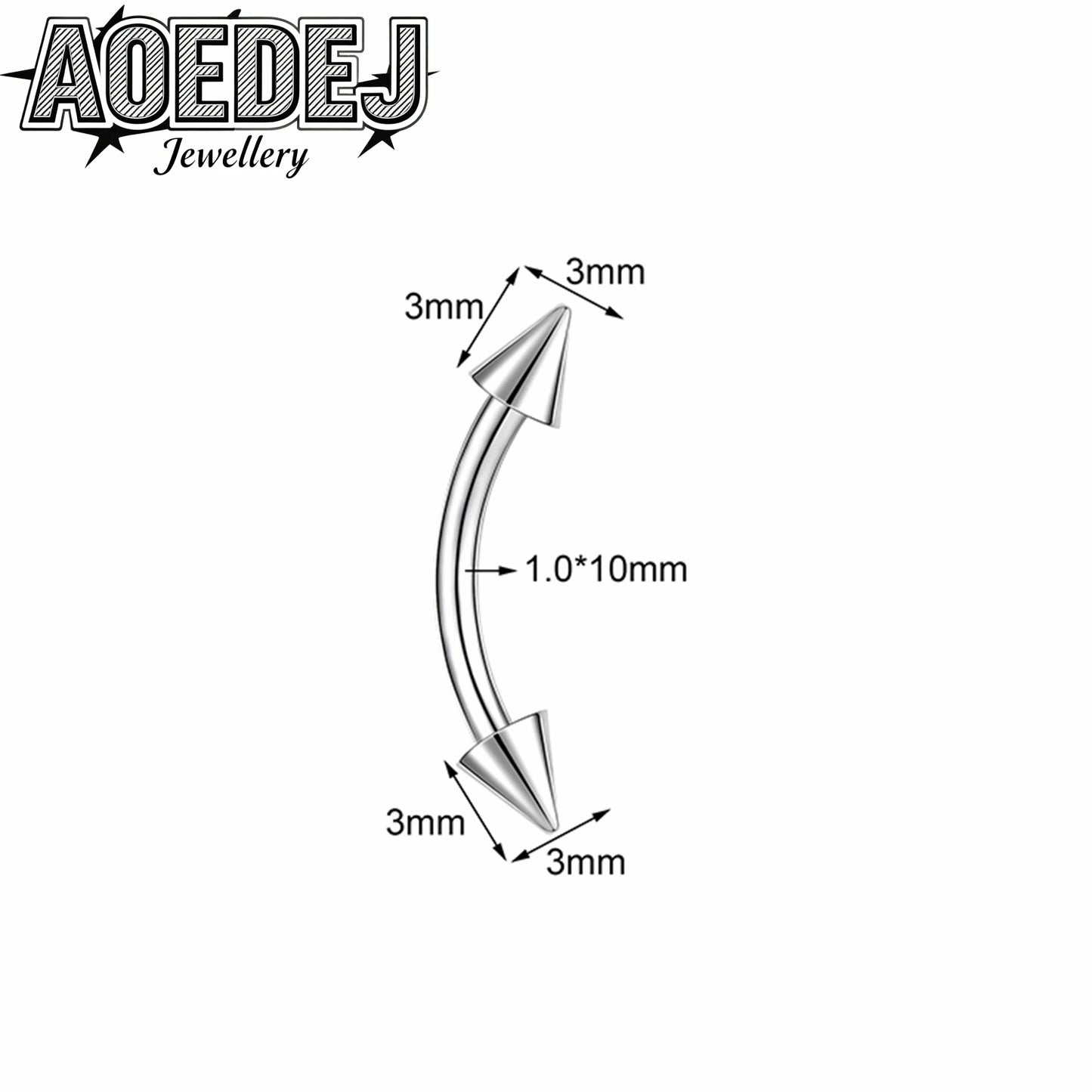 AOEDEJ 14/16/18G 1-10pcs/lot Stainless Steel Eyebrow Piercings Spike Eyebrow Rings Curved Barbell Bridge Piercing Jewelry 6-14MM