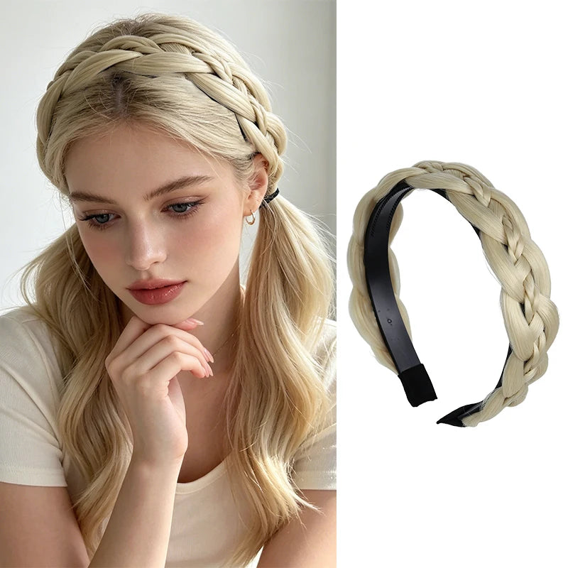 Synthetic Fiber Fishbone Braid Wig Headband – Instant Updo, Easy Wear, Versatile for Indoor & Outdoor Occasions