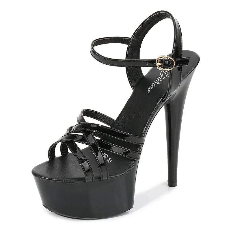 High Heels Model Sexy Black Waterproof Platform 15cm Ultra High Heel Sandals Women Summer Show off Tool for Women Shoes