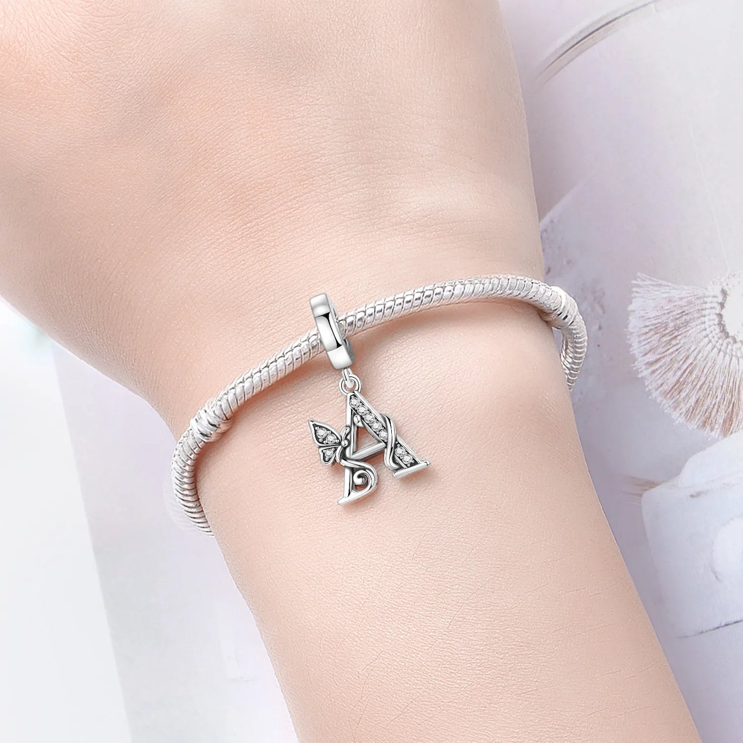 2026 New 925 Sterling Silver Zircon Scroll Grass Pattern 26 Letter Bead Charms for Women Fit DIY Bracelet Necklace Jewelry Gift