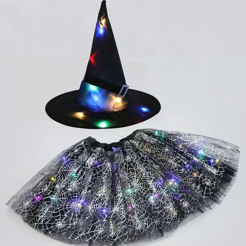 Halloween Costumes for Kids Girls Light Up Witch Hat Tutu Skirt Set 2026 New Year