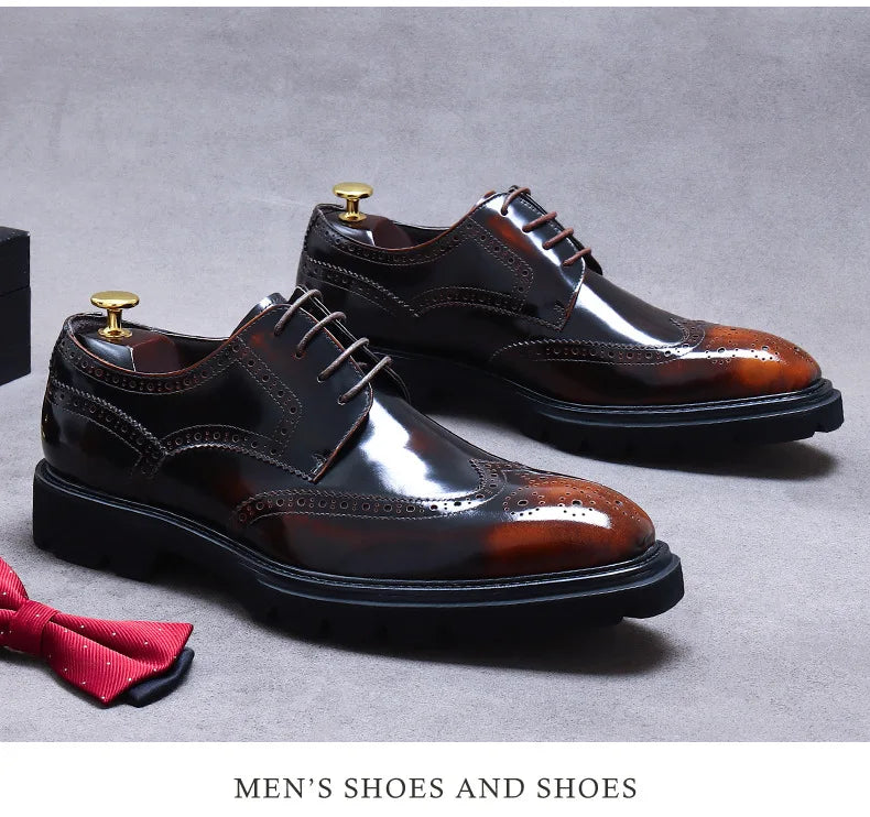 Size 38 To 46 Classic Italian Genuine Leather Men's Dress Shoes Black Lace-up Wingtip Oxfords Business Wedding Brogue Suit Shoes