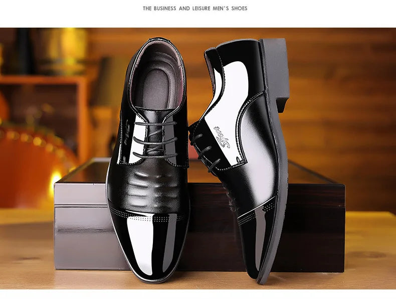 Glossy Leather Men's Shoes Casual Wedding High-Heeled Pointed-Toe Business Style British Leisure Men's Footwear