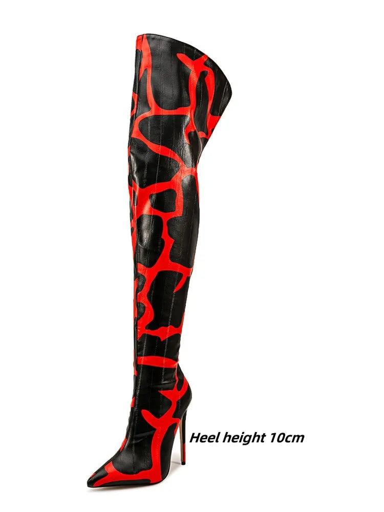 2024 Women's Euro-American Zebra Print Over-the-Knee Boots - Paneled Pointed-Toe Back-Zipper Stiletto, Plus Size Fashion Chic