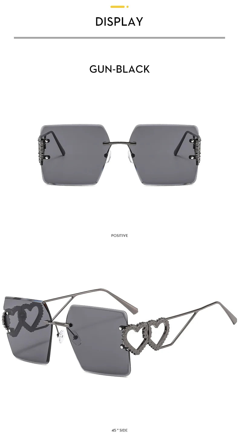 Rimless Retro Square Sunglasses Women And Men Trends Brand Design Metal Love Decoration Shades Travel Driving Sun Glasses UV400