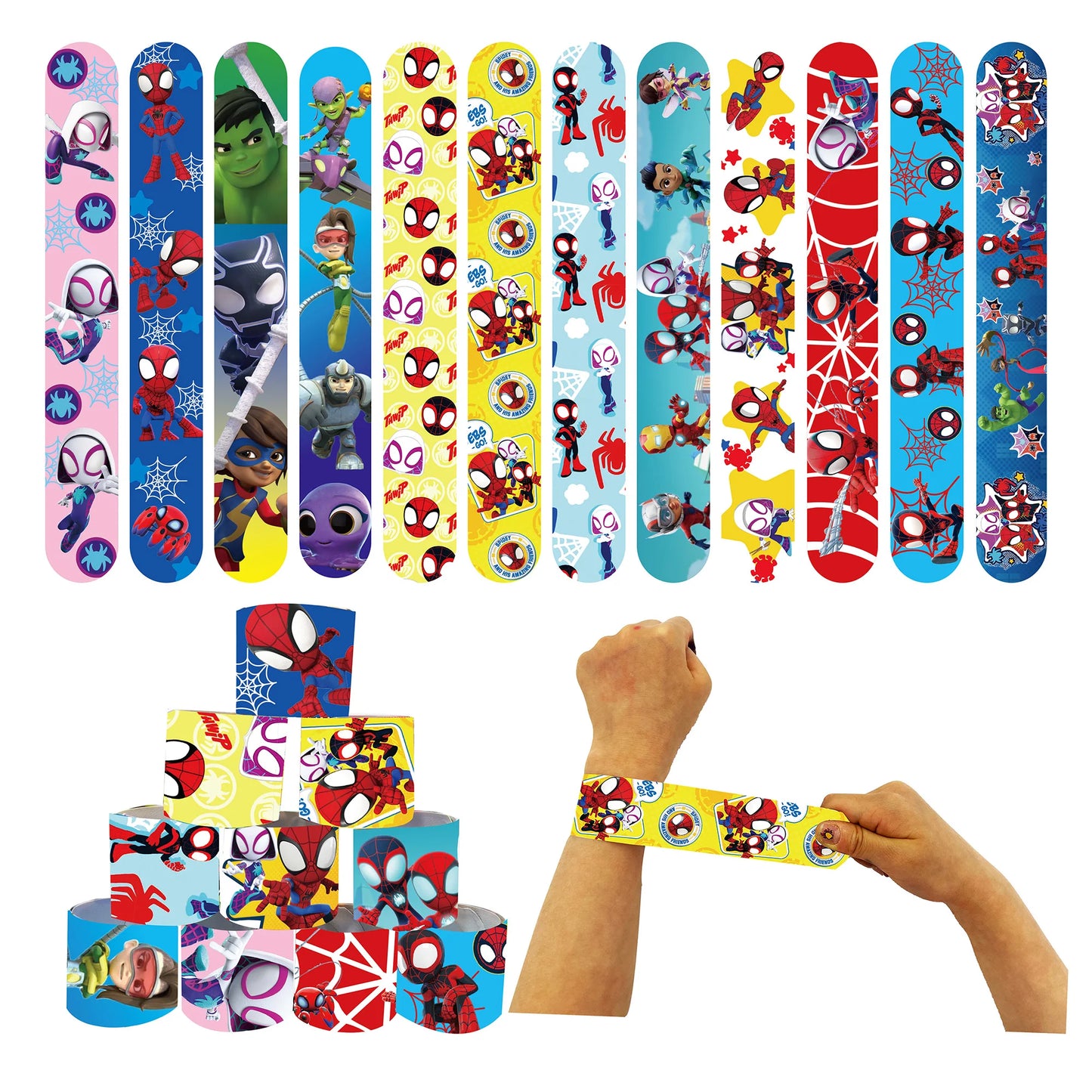 Spiderman Birthday Party Decoration Banner 'Spidey And His Amazing Friends' Silicone Bracelet Tinplate Badge Stickers Gift Bags