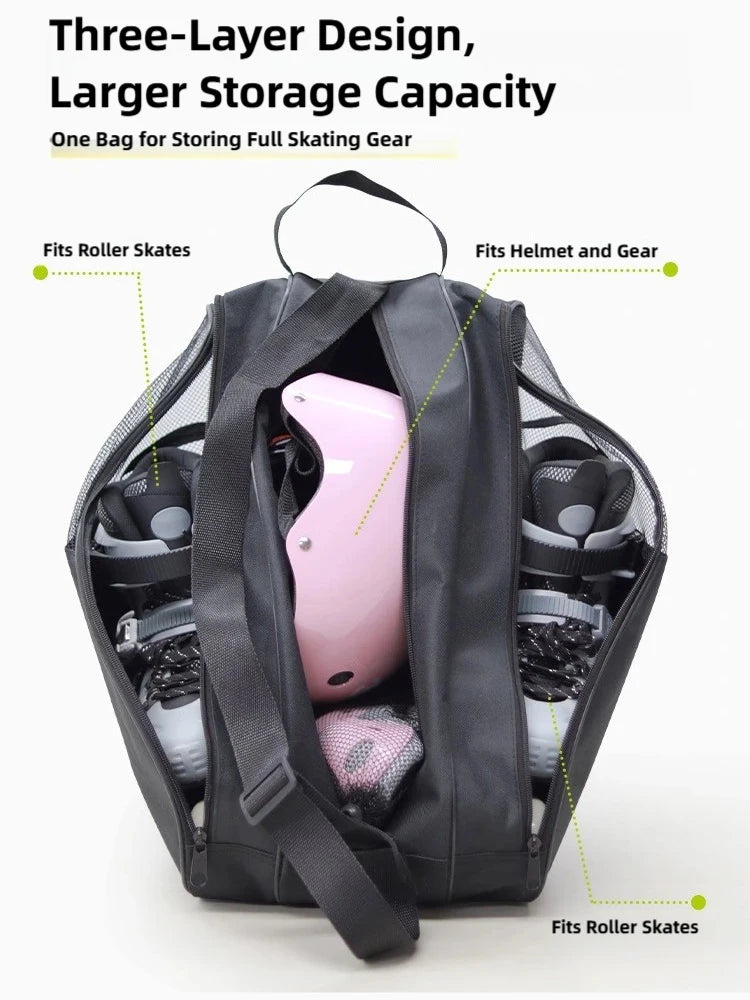 New Ice Skates Storage Bag Inline Skate Bag Top Handle Waterproof Versatile Breathable Accessory with Adjustable Shoulder Strap