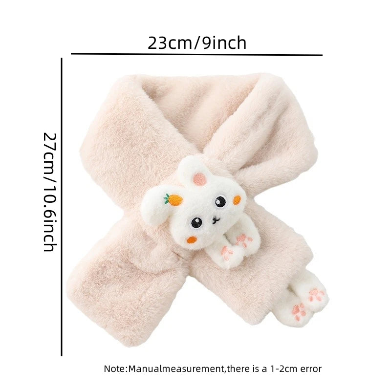 Boys Girls Winter Scarfs Thick Plush Cross Children's Scarf Baby Bib Cute Cartoon Rabbit Faux Fur Neck Protection Warm Shawl