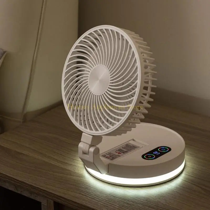 D0AB Multifunctional Folding Fan with Soft Light Portable Air Circulation Fan Remote Control Quiet Office Fan Easy to Use