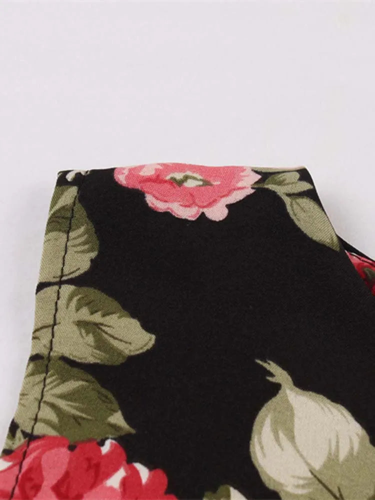 Sleeveless Floral Print Summer Dress Women Elegant Vintage Casual O Neck A Line Midi Party Sundress Vestidos With Belt