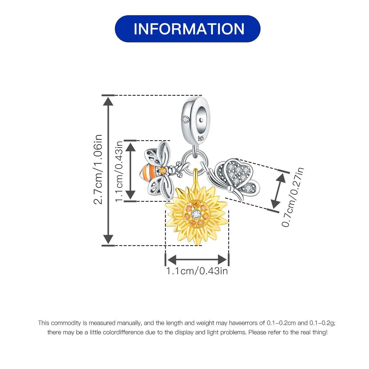 925 Sterling Silver Plated Bee Sunflower Butterfly Charm Pendant Fine Jewelry Women DIY Bracelet Necklace Birthday Party Gift