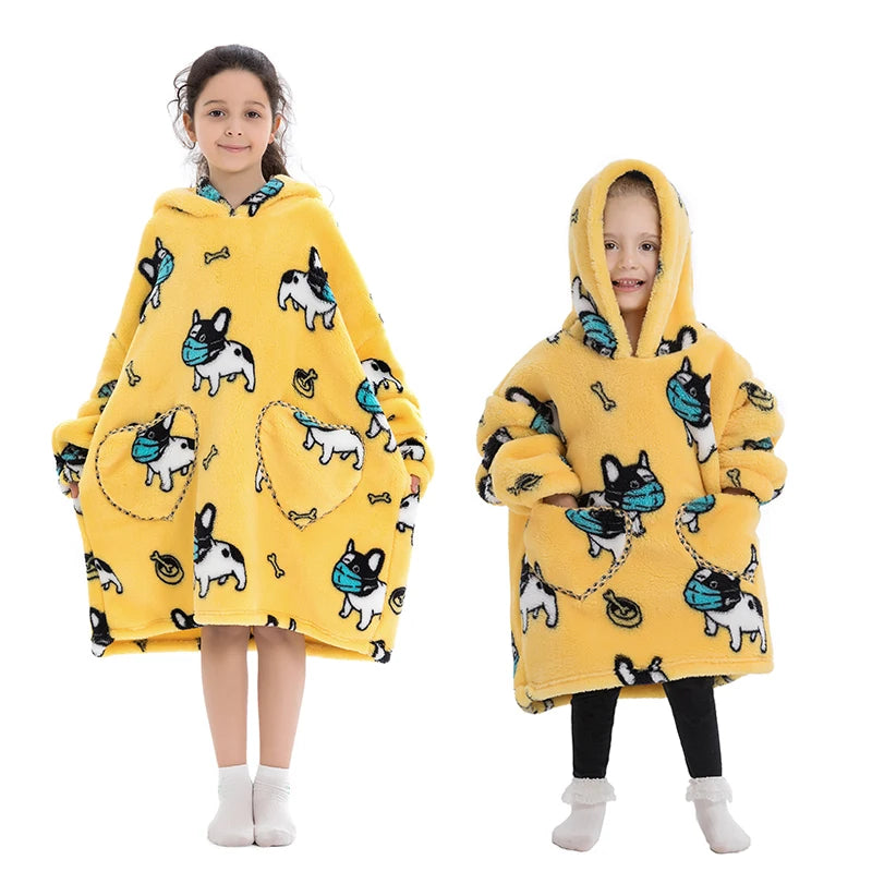 Halloween Pumpkin Hoodies for Boys Girls Winter Thick Flannel Hooded Sweatshirts Kids Clothing Children Oversized Blanket Hoodie