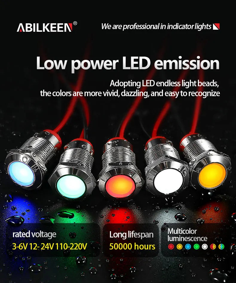 ABILKEEN 20PCS 6MM Mini Industrial Signal Indicator Light 3-6V 12-24V 110V 220V  IP65 Waterproof Metal Pilot Light