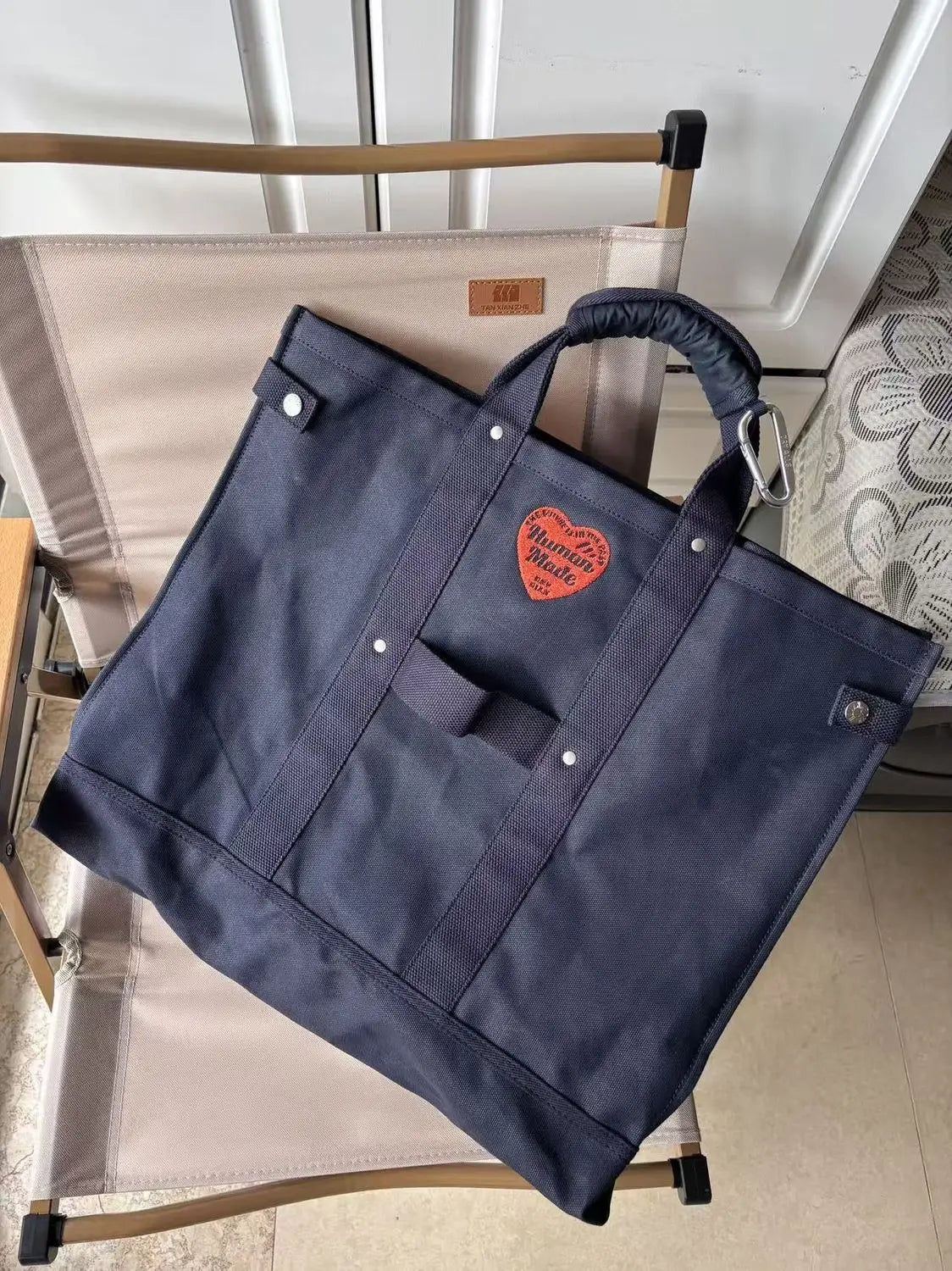 HUMAN MADE Canvas Tote Large Heart Print Heavy Duty Cotton Shoulder Bag Casual