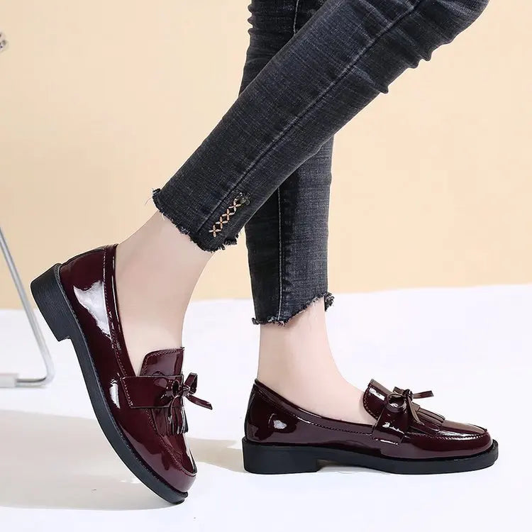 Black Patent Leather Women's Loafers Platform Slip on Shoes for Women 2025 New Spring British Tassel Casual Flats Shoes Woman
