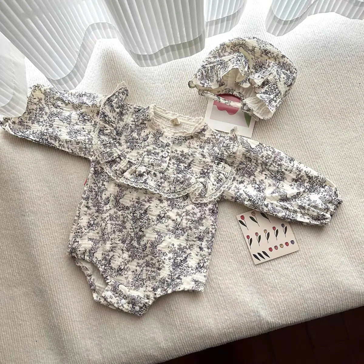 Newborn Romper Chinese Style Ink Painting Newborn Baby Girl Bodysuits +Hat Cotton Girls Jumpsuits Infants Onesie Outfits Clothes