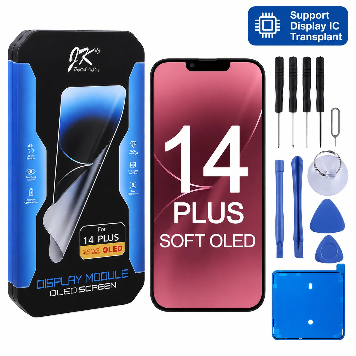 JK Flexible Soft OLED Display Assembly for iPhone 12 13 14 15 16 17 Pro Max Plus Screen Replacement Part