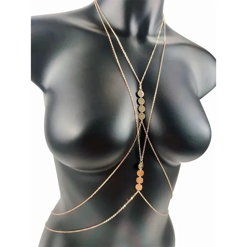 Sexy Chest Chain Bikini Female Body Belly Chains for Women Chain Necklace Round Sequin Cross Waist Chains