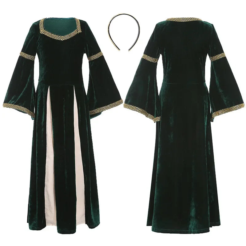 Halloween Girls Costumes Carnival Renaissance Retro Medieval Musical Theater Stage Costumes Palace Style Bell Sleeve Long Dress