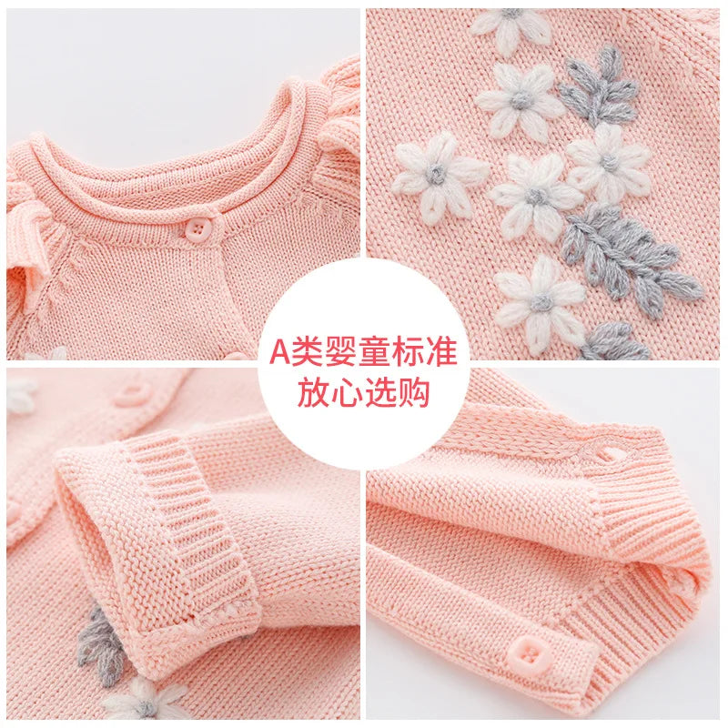 Autumn Winter Toddler Kids Clothes Set Warm Long Sleeve Flower Jumpsuit With Hat For Infant Baby Cute Romper Casual Homewear