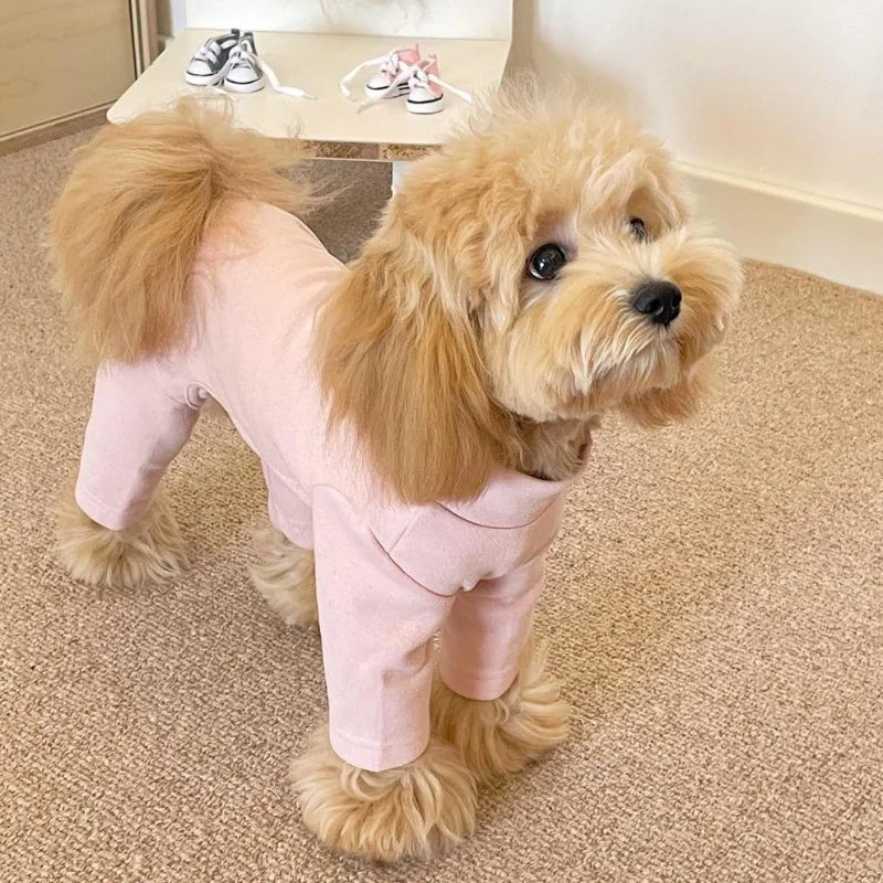 Elastic Pet Jumpsuit Four Legged Pants For Small Medium Dogs Cream Color Cozy Home Base Shirt Winter Warm Dog Clothes
